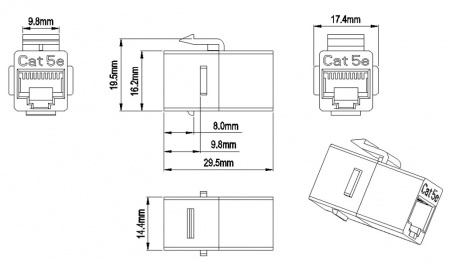 Hyperline CA2-KJ-C5E-BK Проходной адаптер (coupler), RJ-45(8P8C) формата Keystone Jack, категория 5e, черный Фото