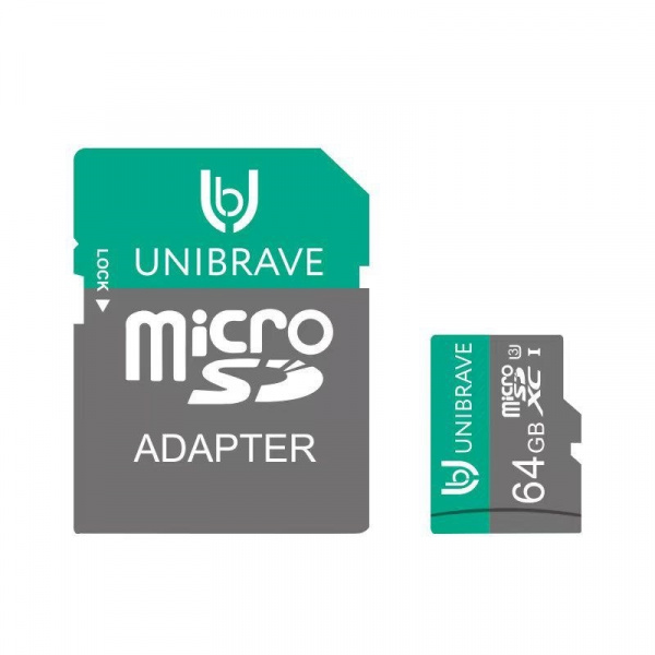 Карта памяти для видеонаблюдения 64GB MicroSD Unibrave Class 10 U3 + SD адаптер Фото Карта памяти для видеонаблюдения 64GB MicroSD Unibrave Class 10 U3 + SD адаптер Фото