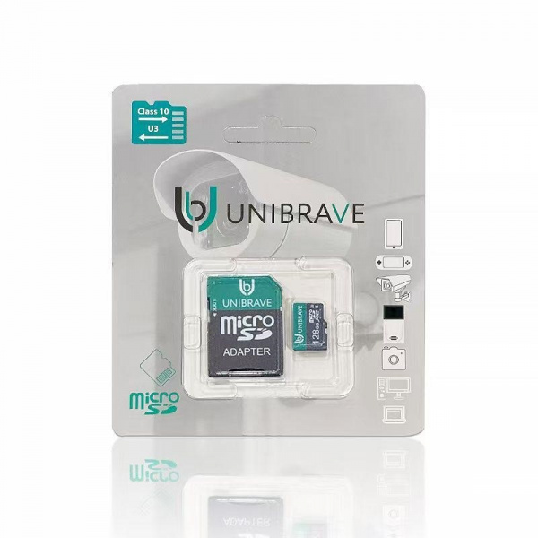 Карта памяти для видеонаблюдения 128GB MicroSD Unibrave Class 10 U3 + SD адаптер Фото Карта памяти для видеонаблюдения 128GB MicroSD Unibrave Class 10 U3 + SD адаптер Фото