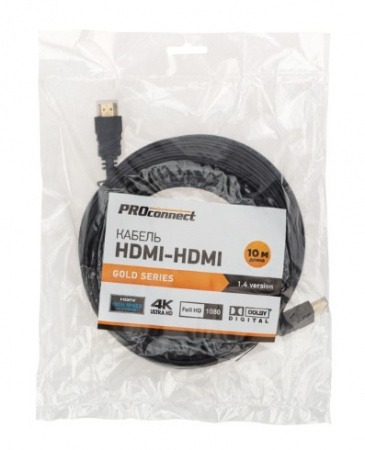 Шнур HDMI - HDMI с фильтрами, длина 10 метров (GOLD) (PE пакет) PROconnect Фото