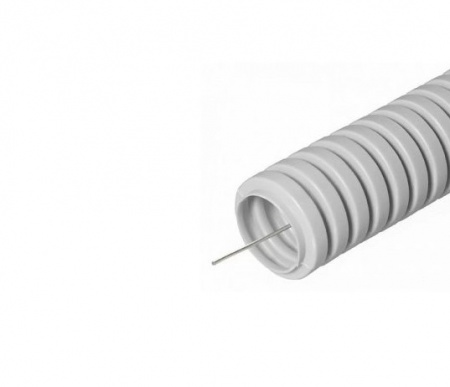 Гофра ПВХ с зондом D=16 мм серая строительная, Промрукав бухта 100м Фото