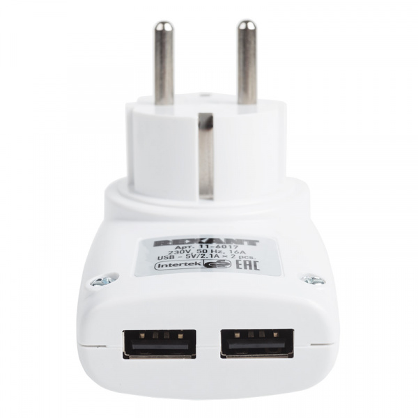 Адаптер питания 220В + 2  USB REXANT RX-17 Фото
