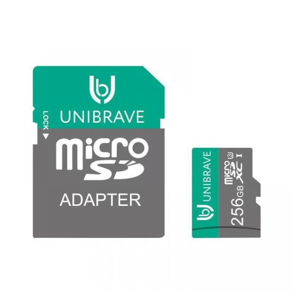 Карта памяти для видеонаблюдения 256GB MicroSD Unibrave Class 10 U3 + SD адаптер Фото Карта памяти для видеонаблюдения 256GB MicroSD Unibrave Class 10 U3 + SD адаптер Фото