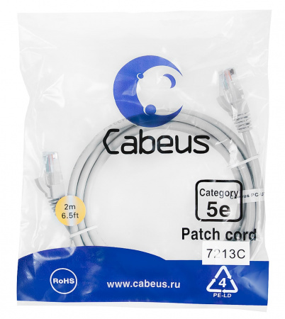 Cabeus PC-UTP-RJ45-Cat.5e-2m Патч-корд U/UTP, категория 5е, 2xRJ45/8p8c, неэкранированный, серый, PV Фото