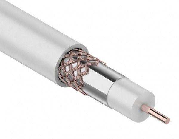 Кабель коаксиальный REXANT RG-6U+Cu, 75 Ом, Cu/Al/Cu, 75%, бухта 100 м, белый Фото