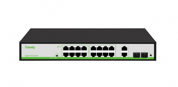 TC-P3S020 Spec:G/1622/AT/180 Неуправляемый РоЕ коммутатор, 20 портов (16 РоЕ RJ-45 х1Гбит/с + 2 Uplink RJ-45 х1Гбит/с + 2 Uplink SFP х1Гбит/с) Фото