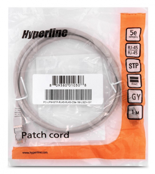 Hyperline PC-LPM-STP-RJ45-RJ45-C5e-1M-LSZH-GY Патч-корд F/UTP, экранированный, Cat.5e Фото