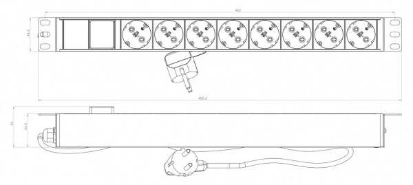 Hyperline SHE19-8SH-S-2.5EU Блок розеток для 19 Hyperline SHE19-8SH-S-2.5EU Блок розеток для 19