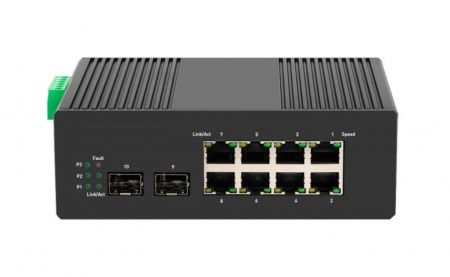 TSn-8FP10S2MI Промышленный управляемый L3/L2+ PoE коммутатор для работы в сложных условиях, 8 x 1000 Мбит/с PoE портов, максимальная мощность PoE 30Вт на порт + 2 SFP 1000 Мбит/с порта Фото