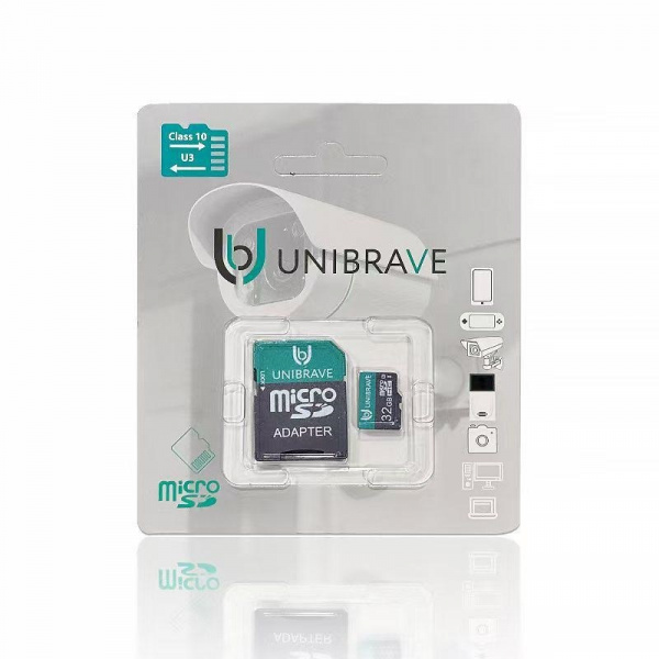 Карта памяти для видеонаблюдения 32GB MicroSD Unibrave Class 10 U3 + SD адаптер Фото Карта памяти для видеонаблюдения 32GB MicroSD Unibrave Class 10 U3 + SD адаптер Фото