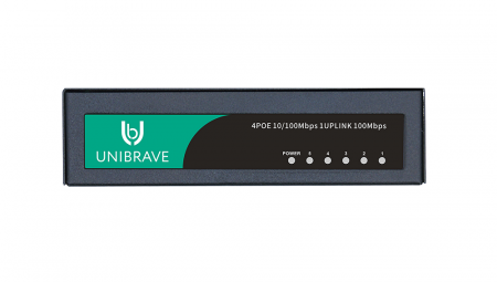 UB-SW-4F1F-48 out Base Неуправляемый коммутатор Unibrave с поддержкой PoE на 4 порта с внешним адаптером питания Фото