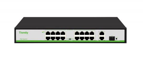TC-P3S019 Spec:H/1621/AT/180 Неуправляемый РоЕ коммутатор, 19 портов (16 РоЕ RJ-45 х100Мбит/с + 2 Uplink RJ-45 х1Гбит/с + 1 Uplink SFP х1Гбит/с) Фото