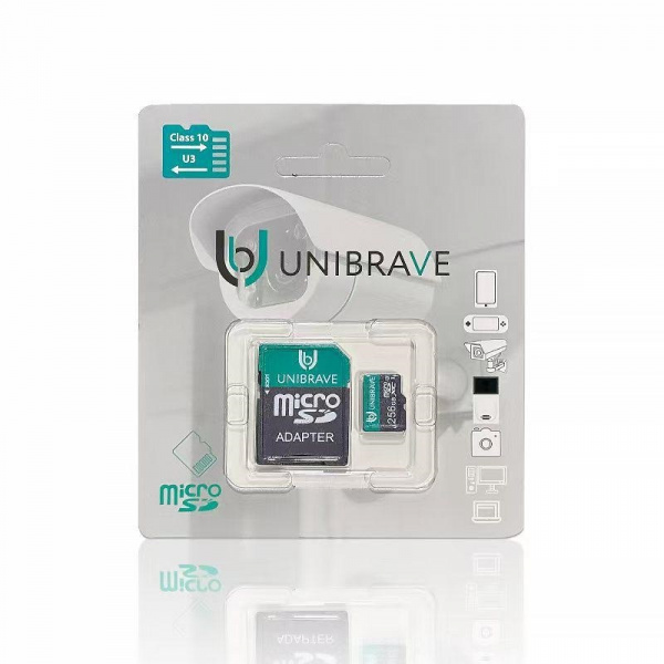 Карта памяти для видеонаблюдения 256GB MicroSD Unibrave Class 10 U3 + SD адаптер Фото Карта памяти для видеонаблюдения 256GB MicroSD Unibrave Class 10 U3 + SD адаптер Фото